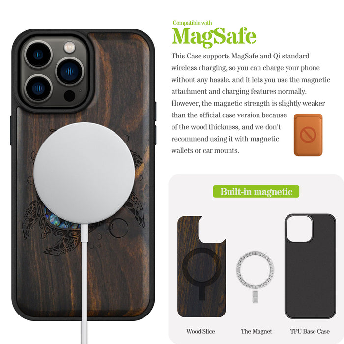 The Maori Turtle, Hand-Inlaid Wood & Mother of Pearl Case - Artisanal Cover for Apple iPhone