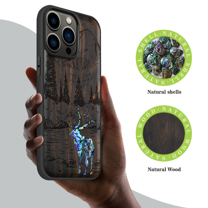 An Enthralling Natural Landscape Illustration, Hand-Inlaid Wood & Mother of Pearl Case - Artisanal Cover for Apple iPhone