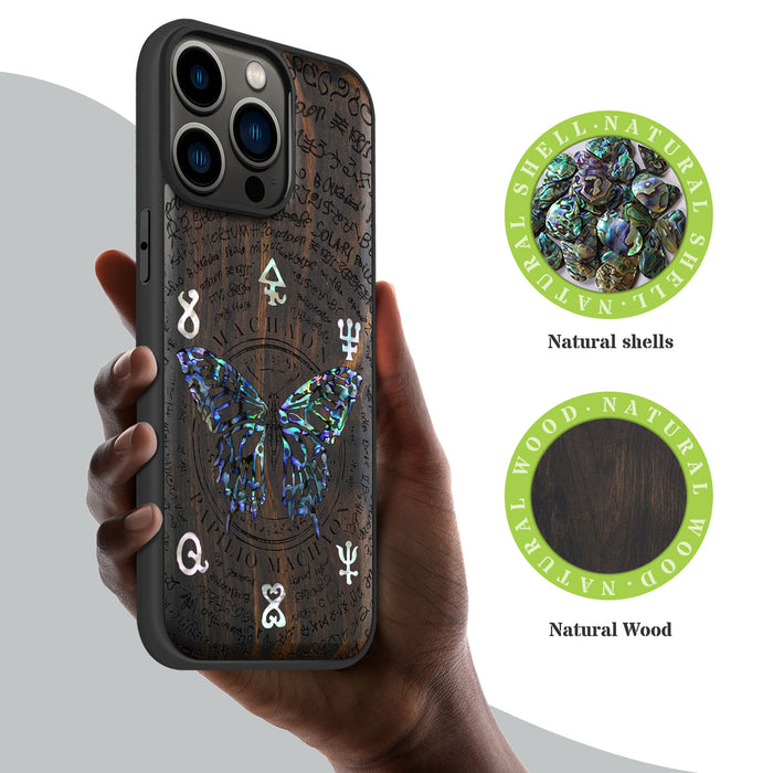 Papilio machaon, Hand-Inlaid Wood & Mother of Pearl Case - Artisanal Cover for Apple iPhone