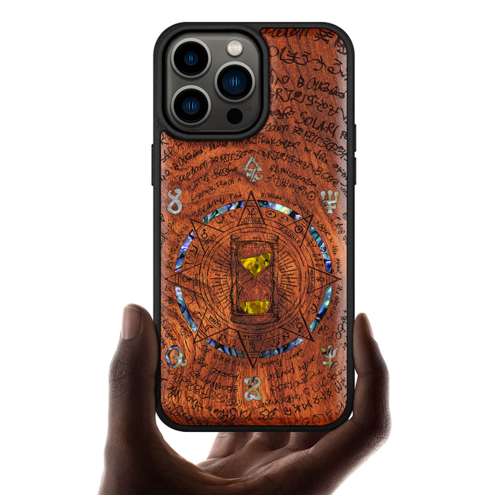 Retro Hourglass, Hand-Inlaid Wood & Mother of Pearl Case - Artisanal Cover for Apple iPhone