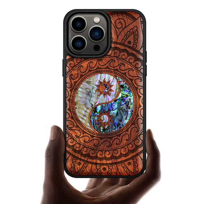 The Yin Yang Paisley, Hand-Inlaid Wood & Mother of Pearl Case - Artisanal Cover for Apple iPhone