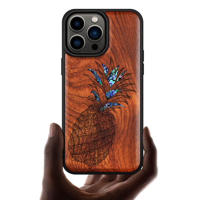 The Pineapple Fruit Design, Hand-Inlaid Wood & Mother of Pearl Case - Artisanal Cover for Apple iPhone