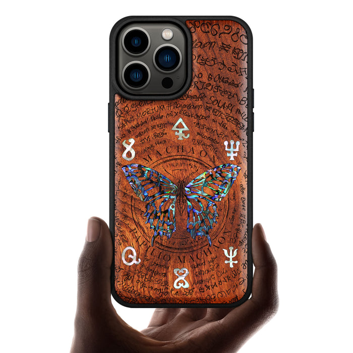 Papilio machaon, Hand-Inlaid Wood & Mother of Pearl Case - Artisanal Cover for Apple iPhone