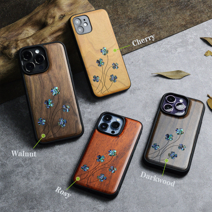 Four Leaf Clover, Hand-Inlaid Wood & Mother of Pearl Case - Artisanal Cover for Apple iPhone