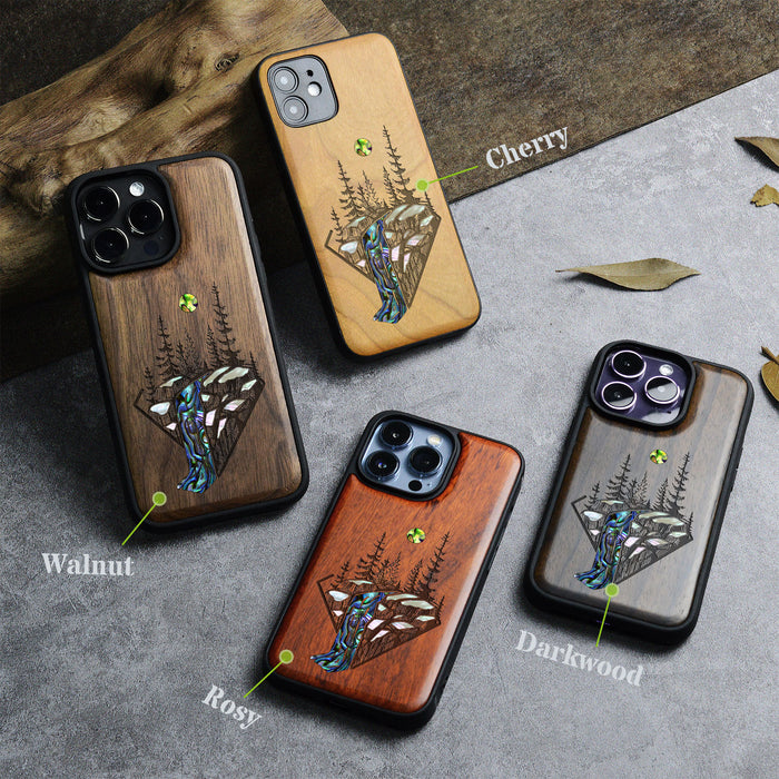 The Floating Forest and Waterfall, Hand-Inlaid Wood & Mother of Pearl Case - Artisanal Cover for Apple iPhone