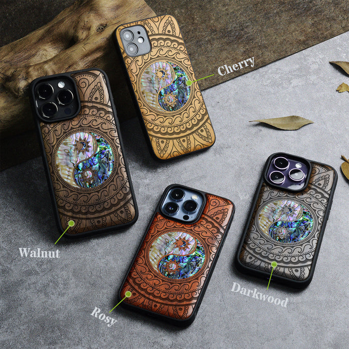 The Yin Yang Paisley, Hand-Inlaid Wood & Mother of Pearl Case - Artisanal Cover for Apple iPhone