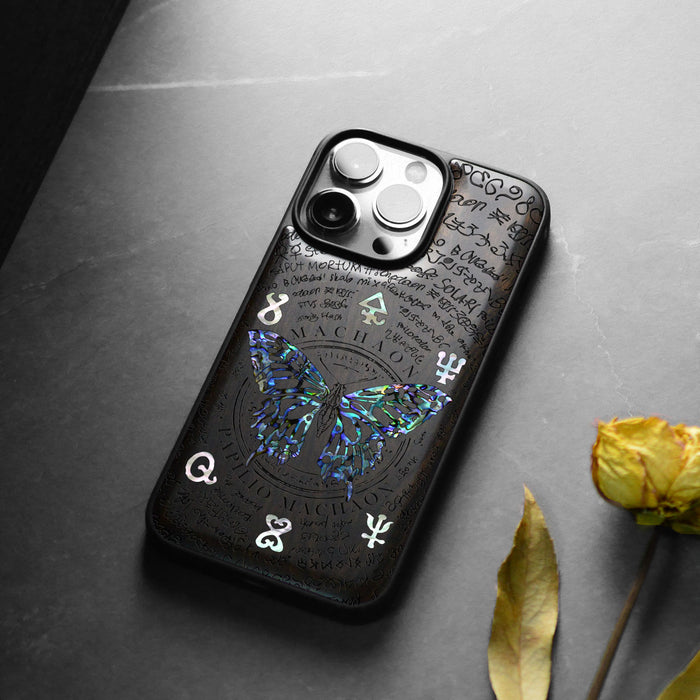 Papilio machaon, Hand-Inlaid Wood & Mother of Pearl Case - Artisanal Cover for Apple iPhone