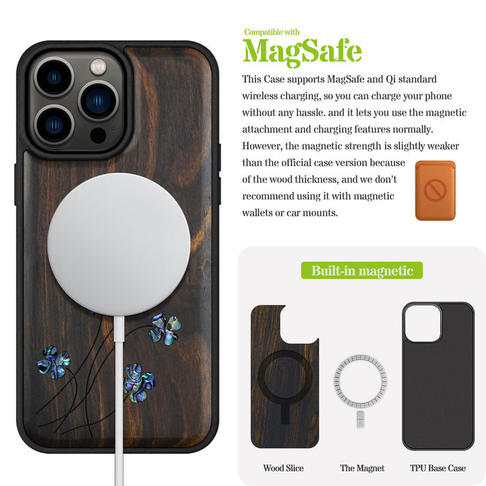 Four Leaf Clover, Hand-Inlaid Wood & Mother of Pearl Case - Artisanal Cover for Apple iPhone