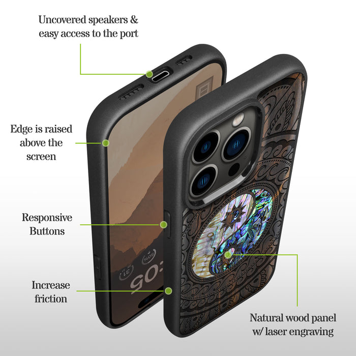 The Yin Yang Paisley, Hand-Inlaid Wood & Mother of Pearl Case - Artisanal Cover for Apple iPhone