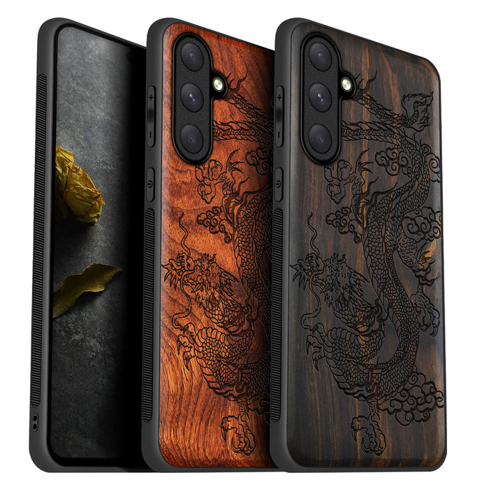 The Majestic Chinese Dragon, Classic Engraved Wood & TPU Case - Artisanal Cover for Samsung Galaxy