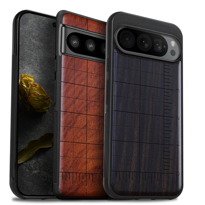 Measuring the Fine Details, Classic Engraved Wood & TPU Case - Artisanal Cover for Google Pixel