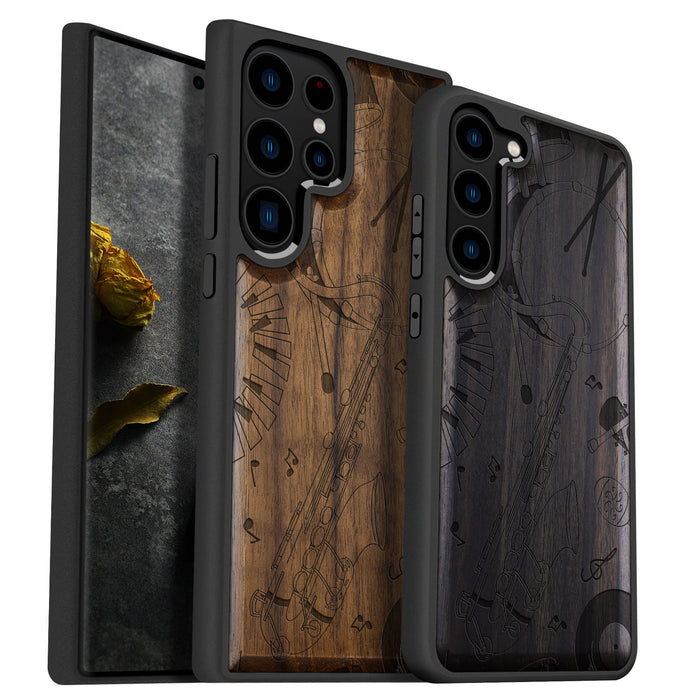 The Saxophone Serenade, Classic Engraved Wood & TPU Case - Artisanal Cover for Samsung Galaxy