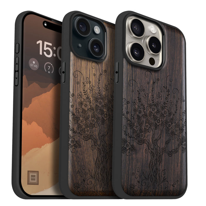 The Enchanted Tree, Classic Engraved Wood & TPU Case - Artisanal Cover for Apple iPhone