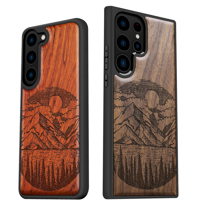 A Captivating Landscape Painting, Classic Engraved Wood & TPU Case - Artisanal Cover for Samsung Galaxy