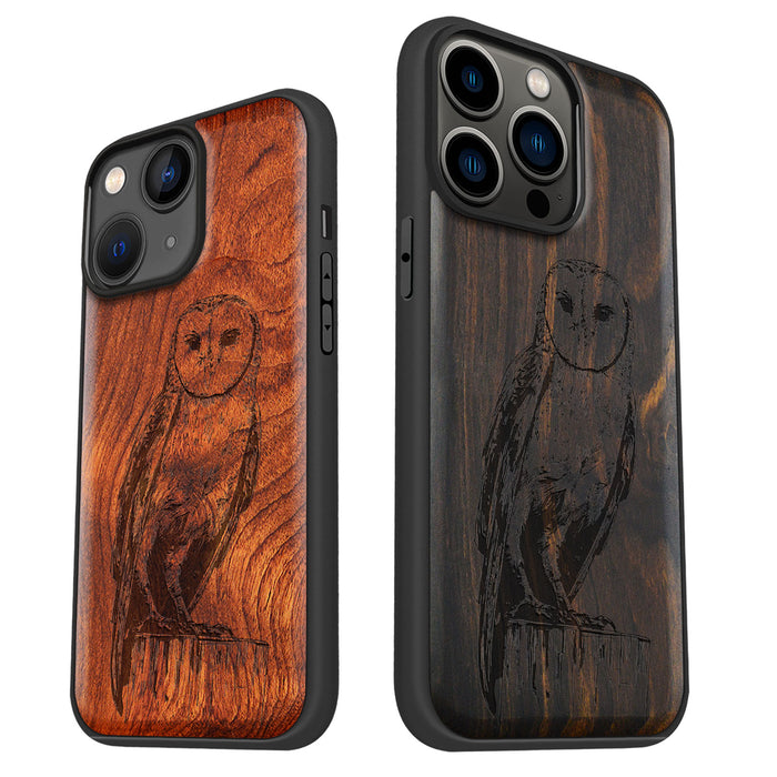 The Majestic Barn Owl, Classic Engraved Wood & TPU Case - Artisanal Cover for Apple iPhone