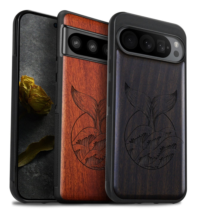 The Whale's Tail, Classic Engraved Wood & TPU Case - Artisanal Cover for Google Pixel