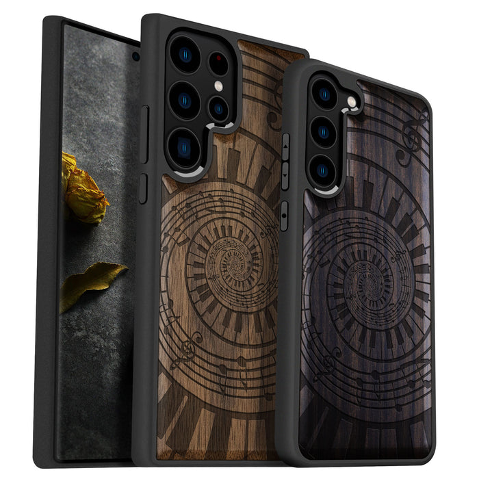 A Spiral Symphony, Classic Engraved Wood & TPU Case - Artisanal Cover for Samsung Galaxy