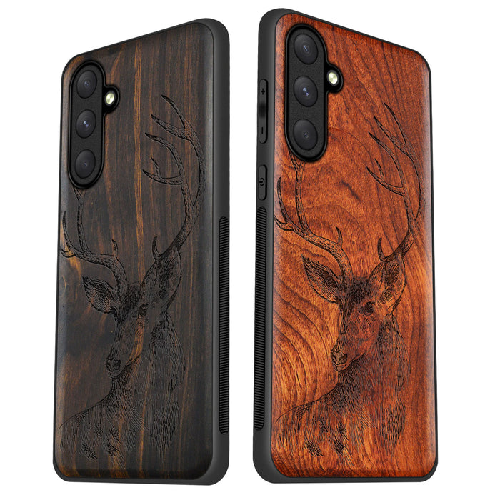 The Half-Length Deer Linework Art, Classic Engraved Wood & TPU Case - Artisanal Cover for Samsung Galaxy