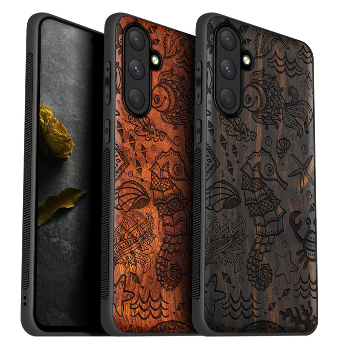 An Aquatic Symphony, Classic Engraved Wood & TPU Case - Artisanal Cover for Samsung Galaxy