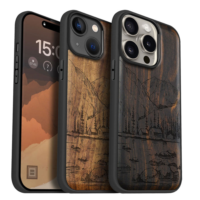 Serene Wilderness, Classic Engraved Wood & TPU Case - Artisanal Cover for Apple iPhone