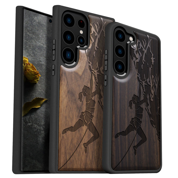 Woman Ascending the Cliff, Classic Engraved Wood & TPU Case - Artisanal Cover for Samsung Galaxy