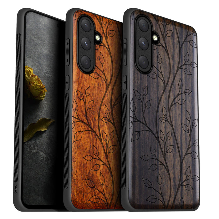 The Essence of Foliage, Classic Engraved Wood & TPU Case - Artisanal Cover for Samsung Galaxy