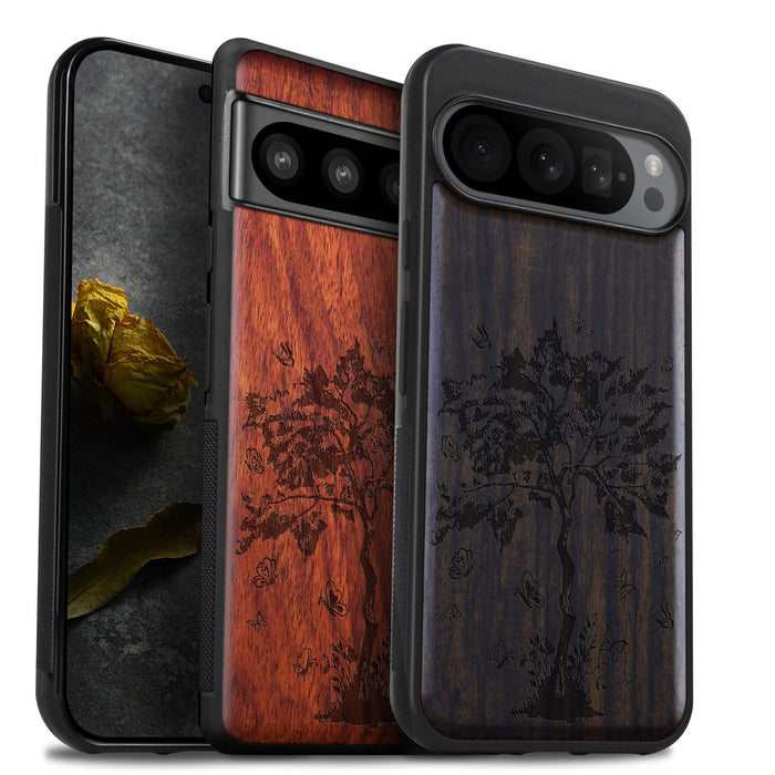 The Zentangle Sapling, Classic Engraved Wood & TPU Case - Artisanal Cover for Google Pixel