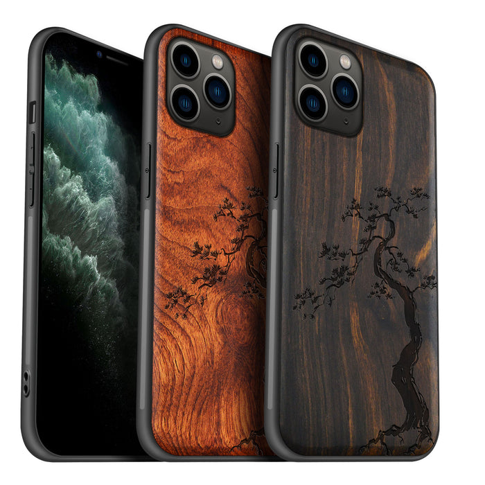 The Majestic Pine Tree, Classic Engraved Wood & TPU Case - Artisanal Cover for Apple iPhone