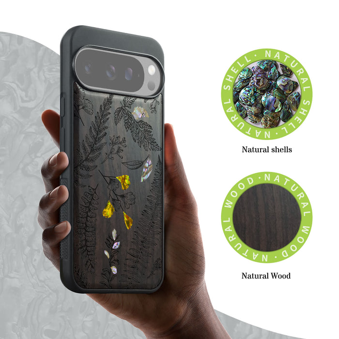 Enchanted Florals, Hand-Inlaid Wood & Mother of Pearl Case - Artisanal Cover for Google Pixel
