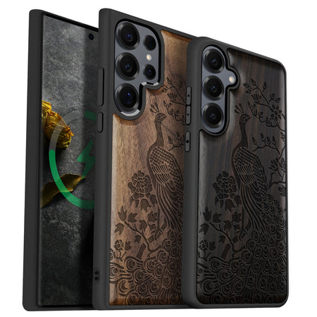 The Majestic Asian Peacock Classic Engraved Wood & TPU Case Samsung Galaxy Artisanal Case View