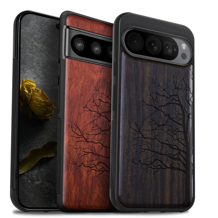 The Bare Tree, Classic Engraved Wood & TPU Case - Artisanal Cover for Google Pixel