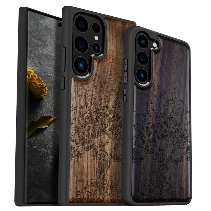 The Enchanted Tree, Classic Engraved Wood & TPU Case - Artisanal Cover for Samsung Galaxy