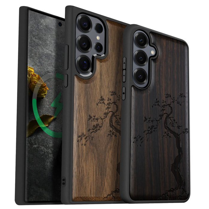 The Majestic Pine Tree, Classic Engraved Wood & TPU Case - Artisanal Cover for Samsung Galaxy
