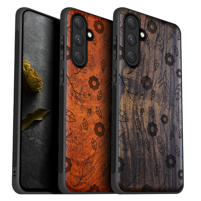 The Floral Continuum, Classic Engraved Wood & TPU Case - Artisanal Cover for Samsung Galaxy