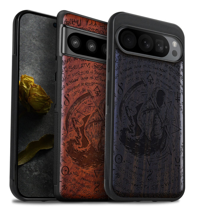 The Reaper's Scythe, Classic Engraved Wood & TPU Case - Artisanal Cover for Google Pixel