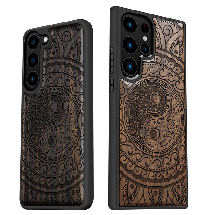 The Yin Yang Paisley, Classic Engraved Wood & TPU Case - Artisanal Cover for Samsung Galaxy