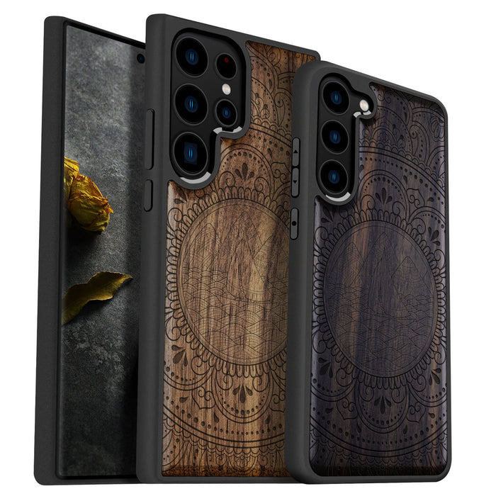 Serenity Mandala, Classic Engraved Wood & TPU Case - Artisanal Cover for Samsung Galaxy