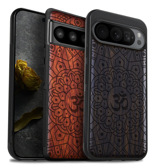 Geometric Serenity, Classic Engraved Wood & TPU Case - Artisanal Cover for Google Pixel