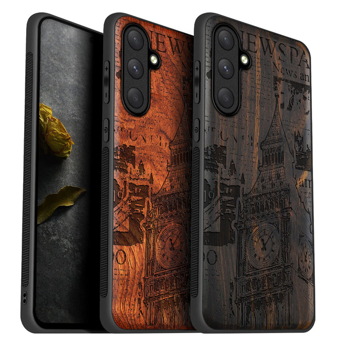 Timeless Legacy, Classic Engraved Wood & TPU Case - Artisanal Cover for Samsung Galaxy