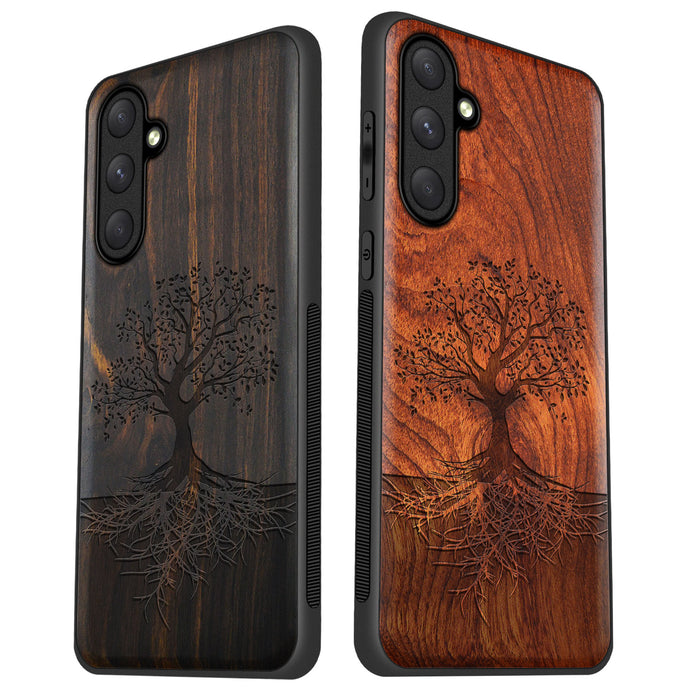 The Yin Yang Tree, Classic Engraved Wood & TPU Case - Artisanal Cover for Samsung Galaxy