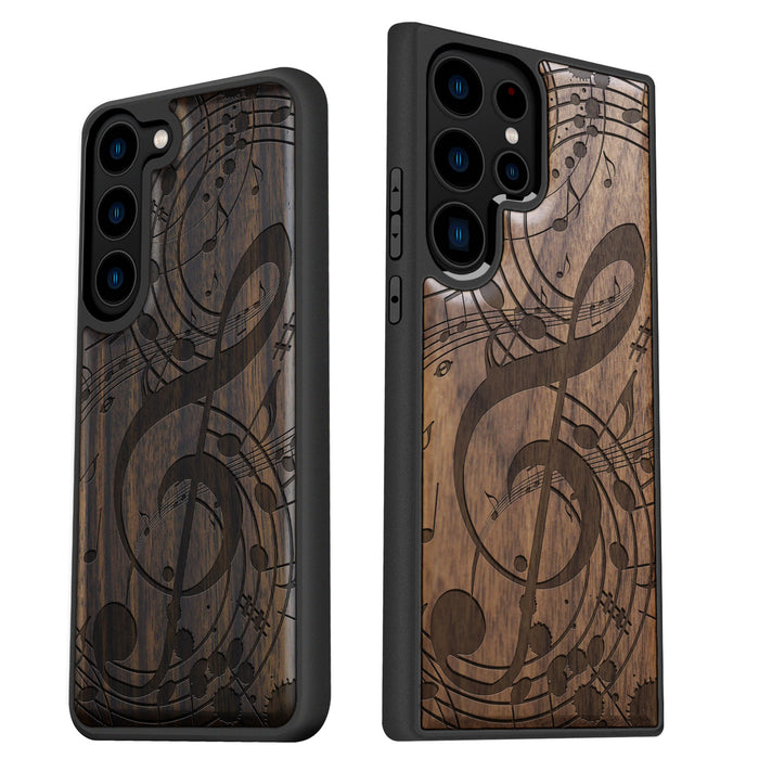 The Grand Clef and Musical Notes, Classic Engraved Wood & TPU Case - Artisanal Cover for Samsung Galaxy