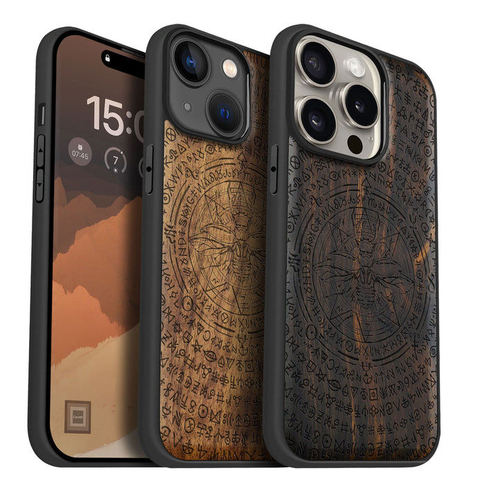 Mystical Armor, Classic Engraved Wood & TPU Case - Artisanal Cover for Apple iPhone