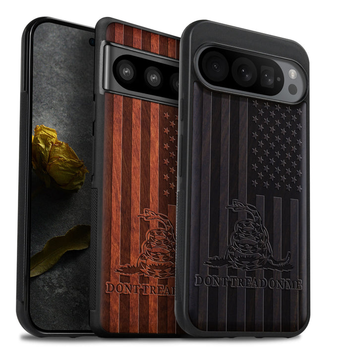 Gadsden and the American Flag, Classic Engraved Wood & TPU Case - Artisanal Cover for Google Pixel