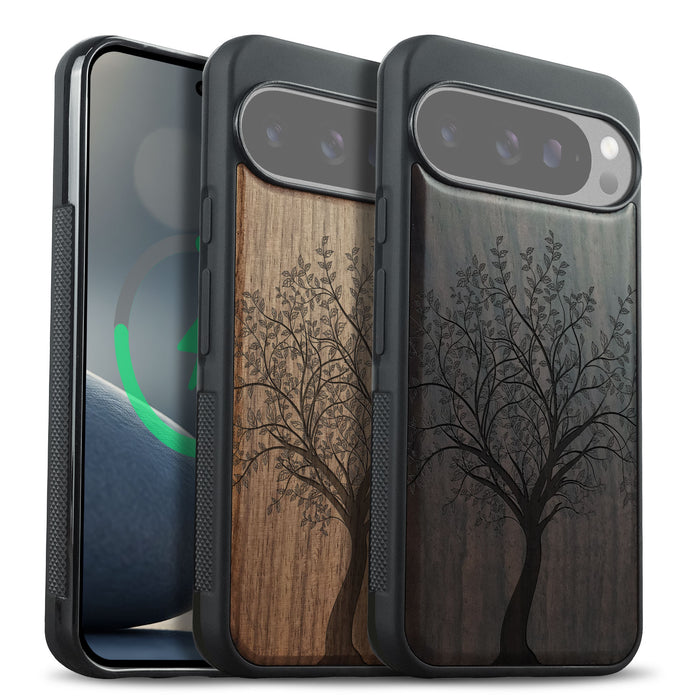 Line Tree, Classic Engraved Wood & TPU Case - Artisanal Cover for Google Pixel