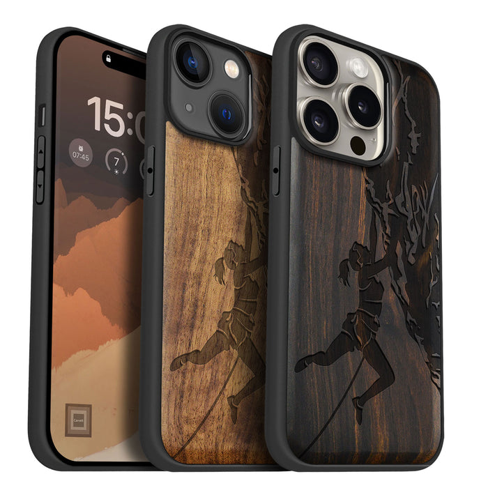 Woman Ascending the Cliff, Classic Engraved Wood & TPU Case - Artisanal Cover for Apple iPhone