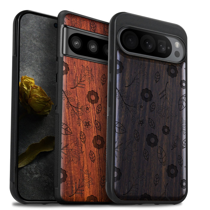 The Floral Continuum, Classic Engraved Wood & TPU Case - Artisanal Cover for Google Pixel