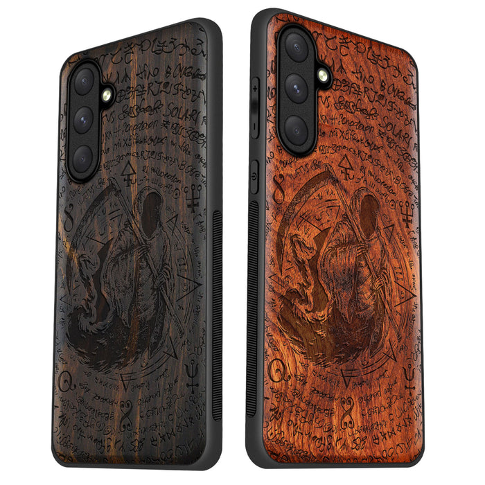 The Reaper's Scythe, Classic Engraved Wood & TPU Case - Artisanal Cover for Samsung Galaxy