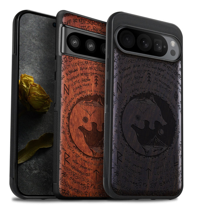 A Yin-Yang Journey, Classic Engraved Wood & TPU Case - Artisanal Cover for Google Pixel