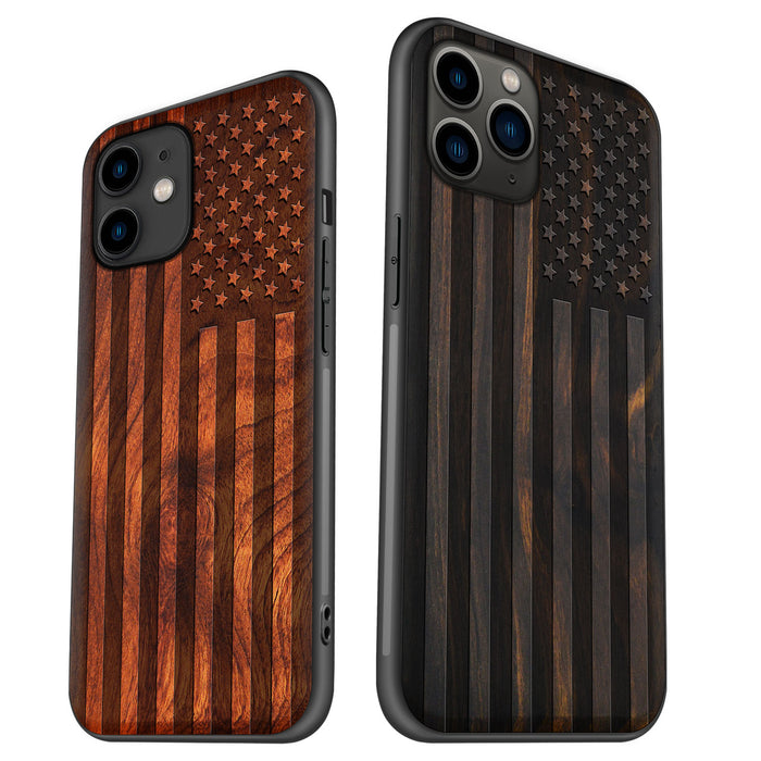 The Classic American Flag, Classic Engraved Wood & TPU Case - Artisanal Cover for Apple iPhone