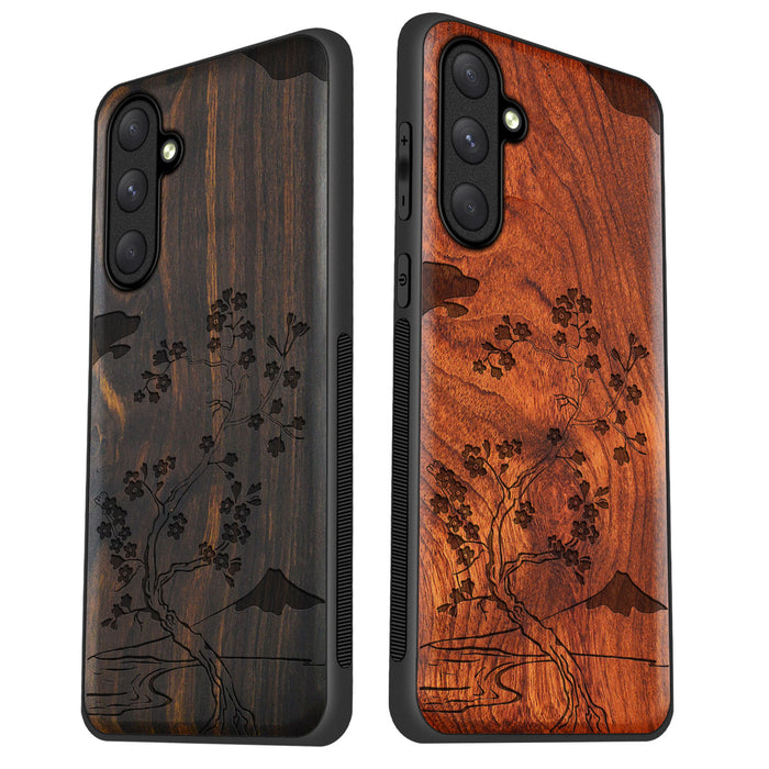 Ethereal Blossoms, Classic Engraved Wood & TPU Case - Artisanal Cover for Samsung Galaxy